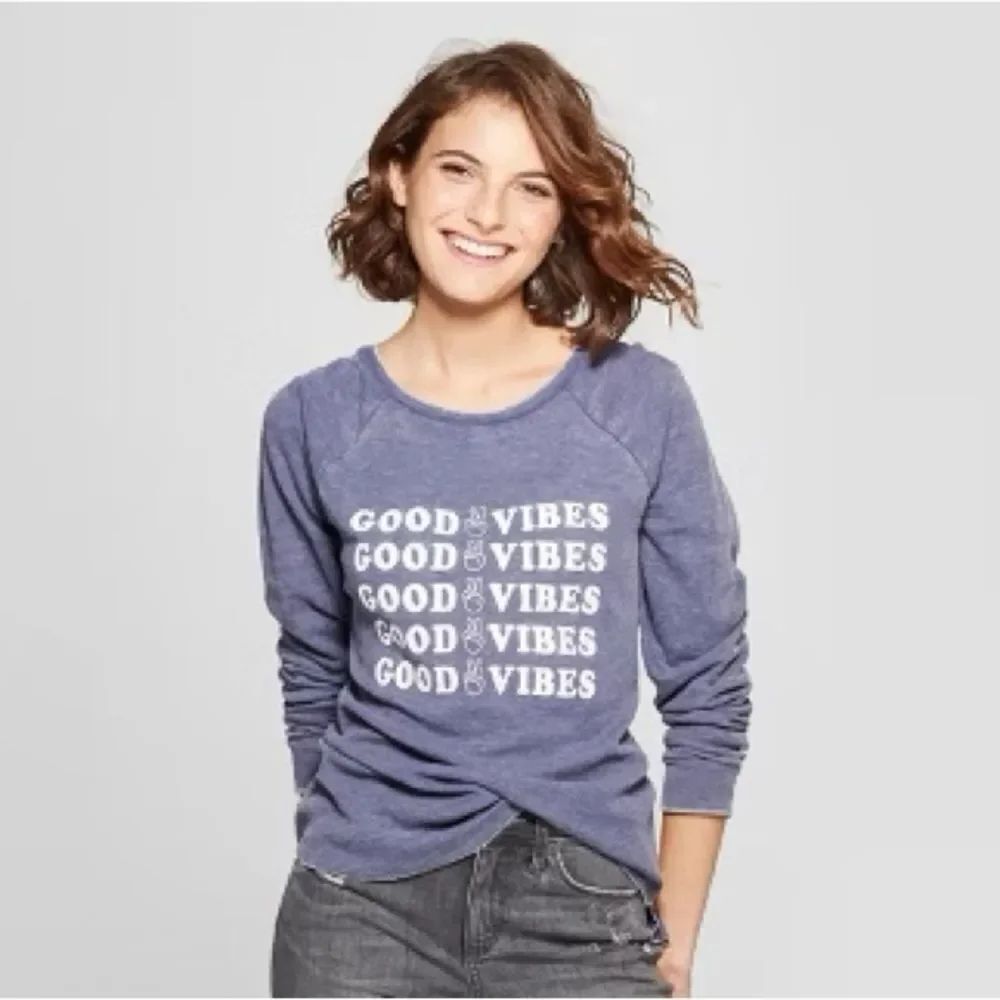 Grayson Threads Good Vibes Long Sleeve Tee XS Blue Graphic Top